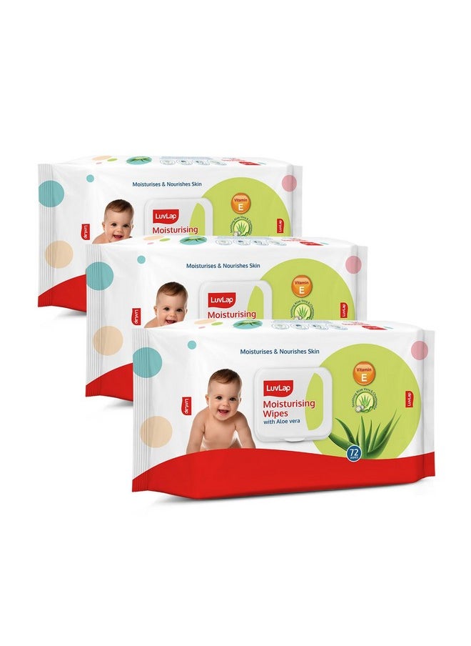 Moisturising Wet Wipes With Lid For Baby Skin, Enriched With Aloe Vera, Vitamin E & Chamomile Extract, Ph Balanced, Dermatologically Safe, Paraben & Sulphate Free, 72 Wipes, Pack Of 3