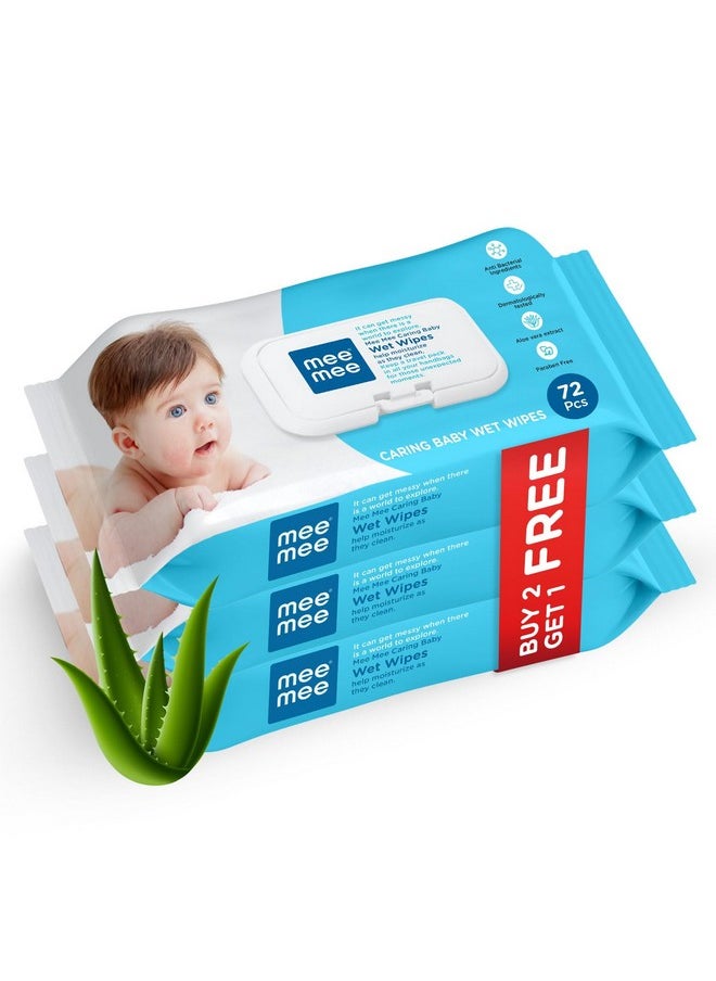 Caring Baby Wet Wipes With Lid, 72 Pcs (Aloe Vera, Pack Of 3)