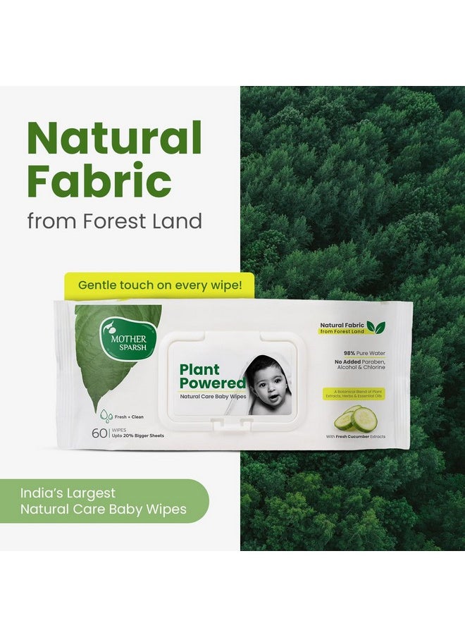 Natural Care Baby Wipes 60 Pcs (Pack Of 9) I 100% Plant Made Fabric From Forest Land | Fresh+Cleanse (With Cucumber) Plant Powered Wet Wipes For Baby I Cotton Cloth Like Bigger Sheets