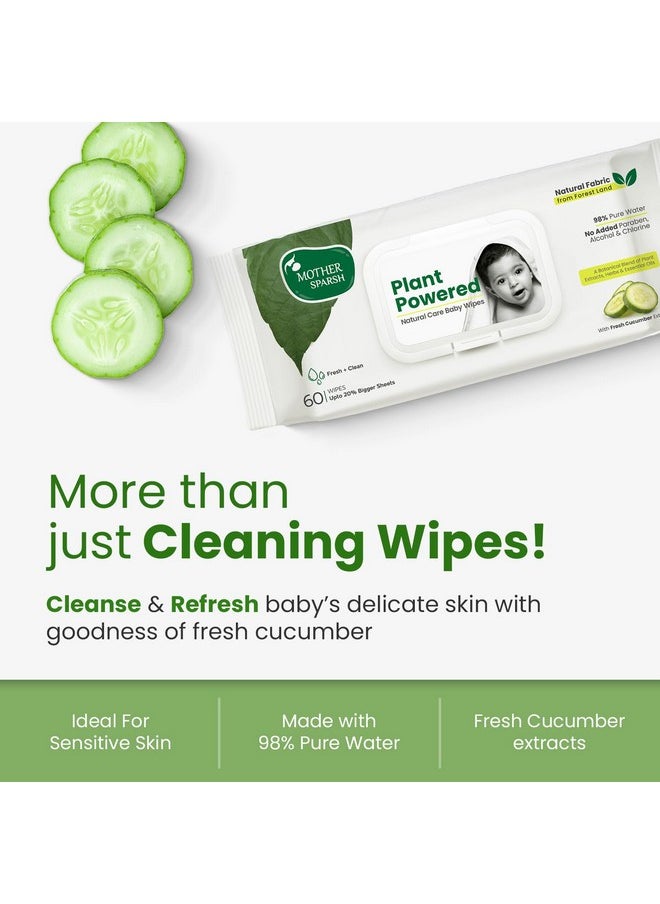 Natural Care Baby Wipes 60 Pcs (Pack Of 9) I 100% Plant Made Fabric From Forest Land | Fresh+Cleanse (With Cucumber) Plant Powered Wet Wipes For Baby I Cotton Cloth Like Bigger Sheets