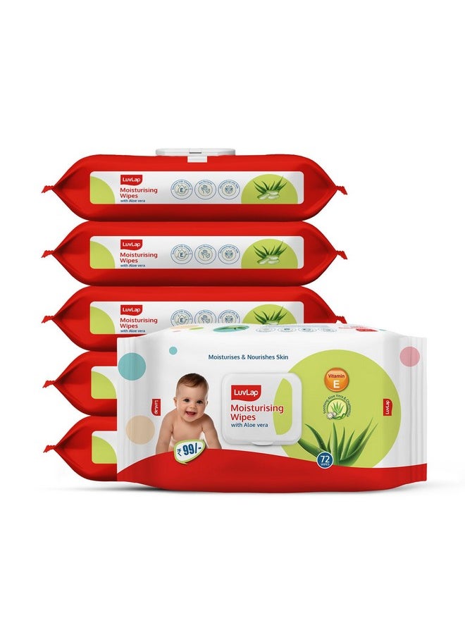 Baby Moisturising Wipes With Aloe Vera,72 Wipes/Pack, With Lid, Pack Of 6 Combo