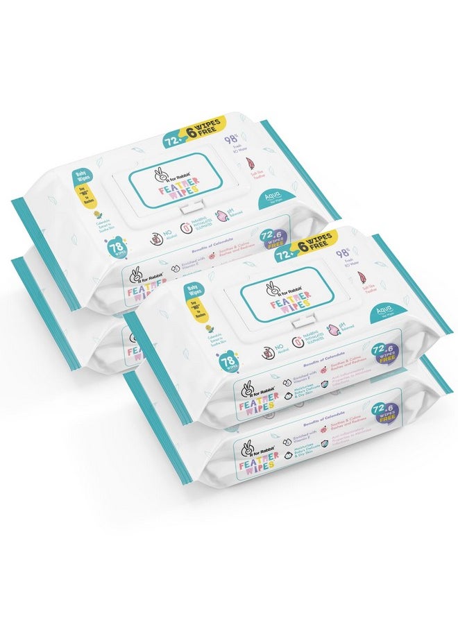 Feather Aqua Baby Wipes Combo Pack Of 312 Units | Pure Water Wet Wipes For Babies With Lid (Combo Of 4 Packs)