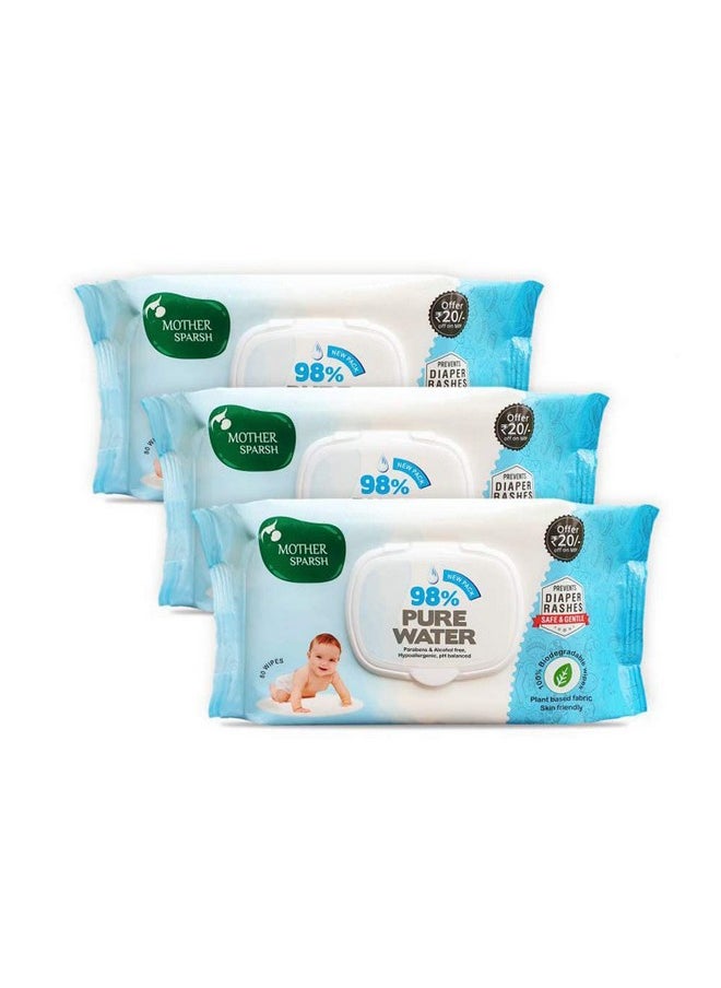 98% Water Based Baby Wipes I Plant Made Wet Wipes I 80 Pcs Wipes With Lid, Pack Of 3