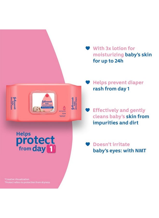 Skincare Wipes With Lid, 72S Twin Pack & Johnson'S Baby Milk & Rice Cream 100G