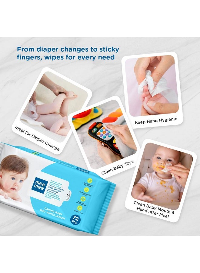 Soft Gentle Baby Wet Wipes (72 Wipes) Pack Of 3 | Infused With Aloe Vera And Lemon Extract | Paraben & Sulfate Free | Cleansing Wipes | Wipes Combo For Babies