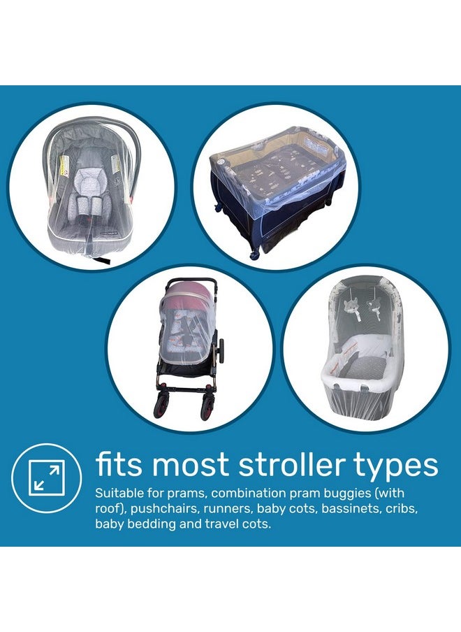 Mosquito Net For Baby Stroller And Crib - Durable Mesh Bug Net Cover With Elastic Edge - Fits Strollers, Bassinets, Playards, And Mini Cribs - Travel Essential For Newborns - 63X64-Inch (White)