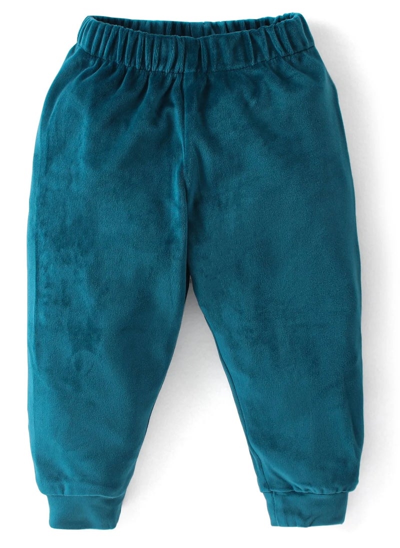 Babyhug Velour Knit Full Sleeves Winter Wear Sweatshirt & Lounge Pants/Co-ord Set with Butterfly Print - Teal(9-24M)