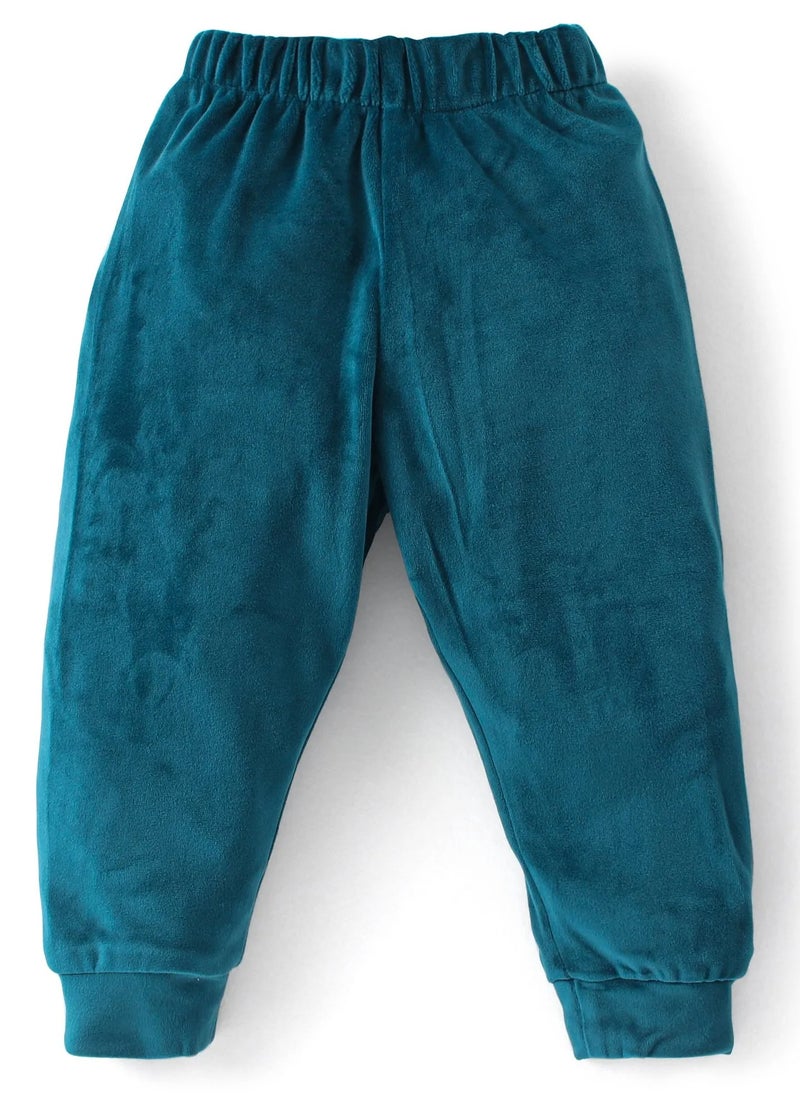 Babyhug Velour Knit Full Sleeves Winter Wear Sweatshirt & Lounge Pants/Co-ord Set with Butterfly Print - Teal(9-24M)