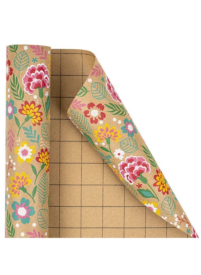 Kraft Wrapping Paper Roll - Mini Roll - Carnation Design Great For Mother'S Day, Birthday, Party, Anniversary - 17 Inches X 32.8 Feet