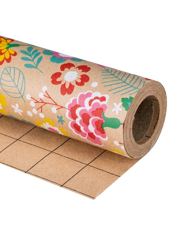 Kraft Wrapping Paper Roll - Mini Roll - Carnation Design Great For Mother'S Day, Birthday, Party, Anniversary - 17 Inches X 32.8 Feet