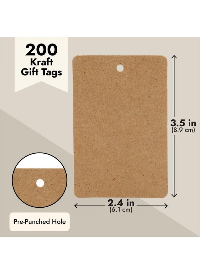 200-Pack Kraft Paper Gift Tags, Large Blank Merchandise Price Labels 2.4X3.5, Bulk Brown Hang Tags For Wedding, Birthday, Holiday, Party Favor, Art And Craft Wrap