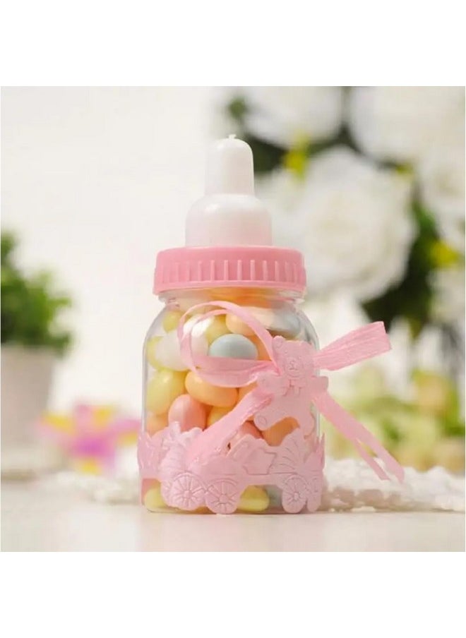 Baby Pink Shower Favor Candy Bottles, Fillable Bottles Sweet Candy Box, Baby Shower Favors,Baby Shower Party Decorations (Set Of 12) (Pink Bottles)