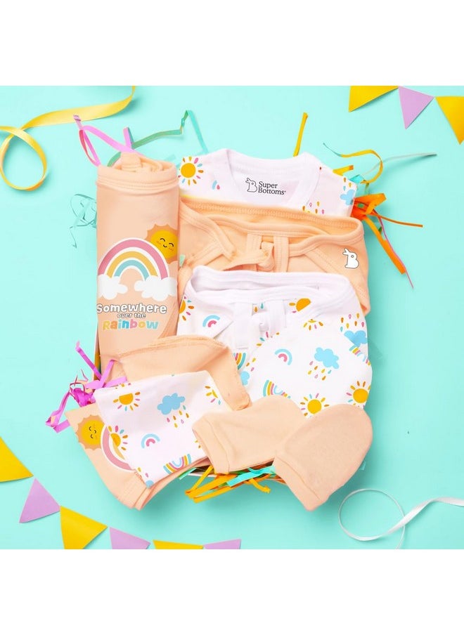 Newborn Gift Set - 11 Pcs (Peach) Clothing Hamper Baby Gift Set For Newborn 0-3 Months | Unisex Gift Set For Baby Boy & Baby Girl | Skin-Friendly Baby Clothes, Chemical-Free Dyes