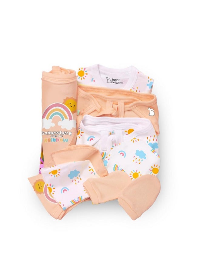 Newborn Gift Set - 11 Pcs (Peach) Clothing Hamper Baby Gift Set For Newborn 0-3 Months | Unisex Gift Set For Baby Boy & Baby Girl | Skin-Friendly Baby Clothes, Chemical-Free Dyes