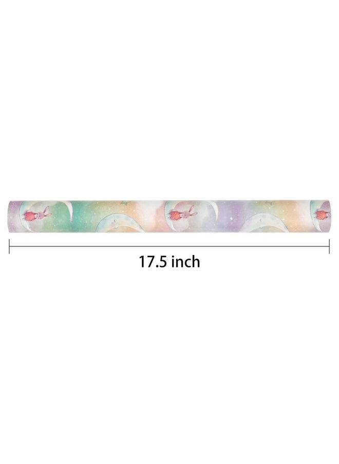 Reversible Wrapping Paper Roll - Mini Roll - Moon Rabbit Pattern Great For Baby Shower, Birthday, Party - 17.5 Inches X 32.8 Feet