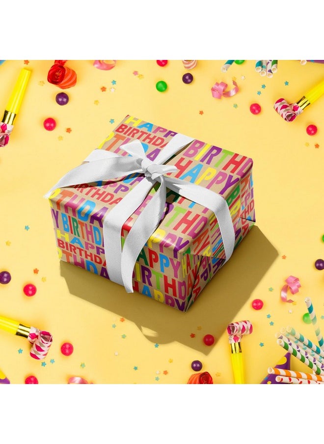 Kraft Wrapping Paper Roll - Mini Roll - Colorful Text Happy Birthday Design Great For Birthday, Party, Baby Shower - 17 Inches X 32.8 Feet