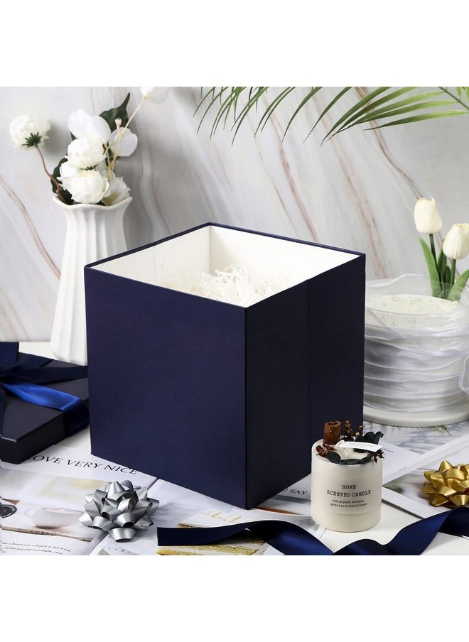 Medium Birthday Gift Box With Lids, Ribbon And Tissue Paper, Collapsible Gift Box - 1 Pcs, 10X10X10 Inches, Navy Blue