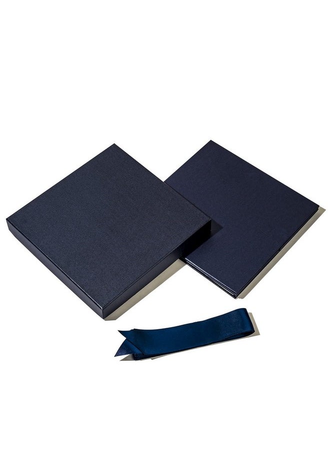 Medium Birthday Gift Box With Lids, Ribbon And Tissue Paper, Collapsible Gift Box - 1 Pcs, 10X10X10 Inches, Navy Blue