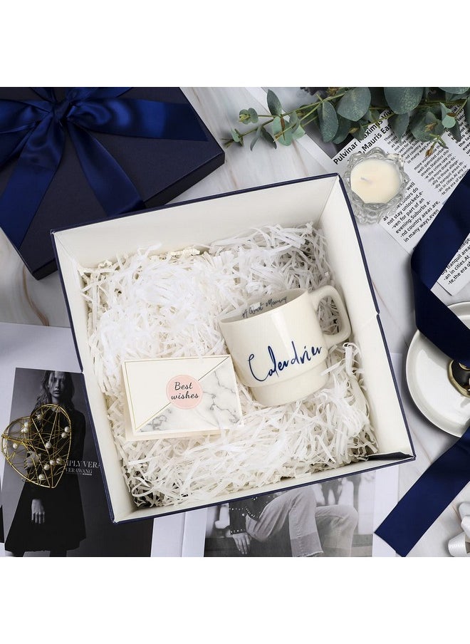 Medium Birthday Gift Box With Lids, Ribbon And Tissue Paper, Collapsible Gift Box - 1 Pcs, 10X10X10 Inches, Navy Blue