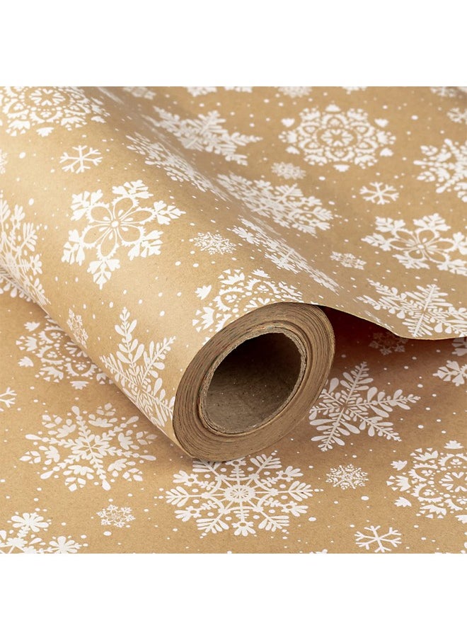 Christmas Wrapping Paper, Jumbo Roll Kraft Paper - White Snowflake Design For Holiday Gift Wrap - 24 Inches X 100 Feet