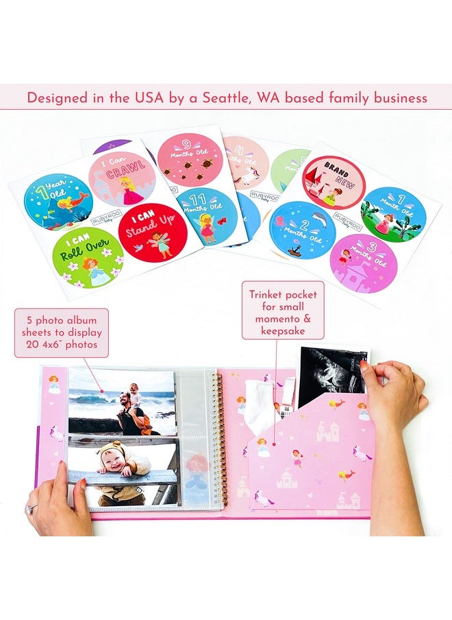 Memory Book - Milestone Journal For Baby Girl - Baby Keepsake Photo Album - First 5 Years Scrapbook - Pregnancy Gift For Baby Shower, 60 Page Hardcover Record Book For Newborn - Fairyland
