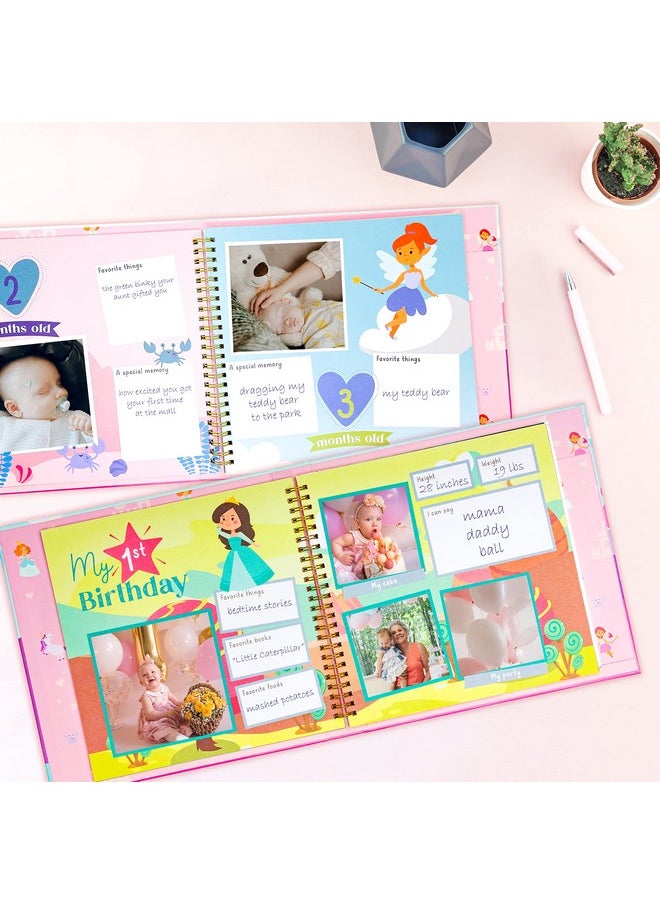Memory Book - Milestone Journal For Baby Girl - Baby Keepsake Photo Album - First 5 Years Scrapbook - Pregnancy Gift For Baby Shower, 60 Page Hardcover Record Book For Newborn - Fairyland