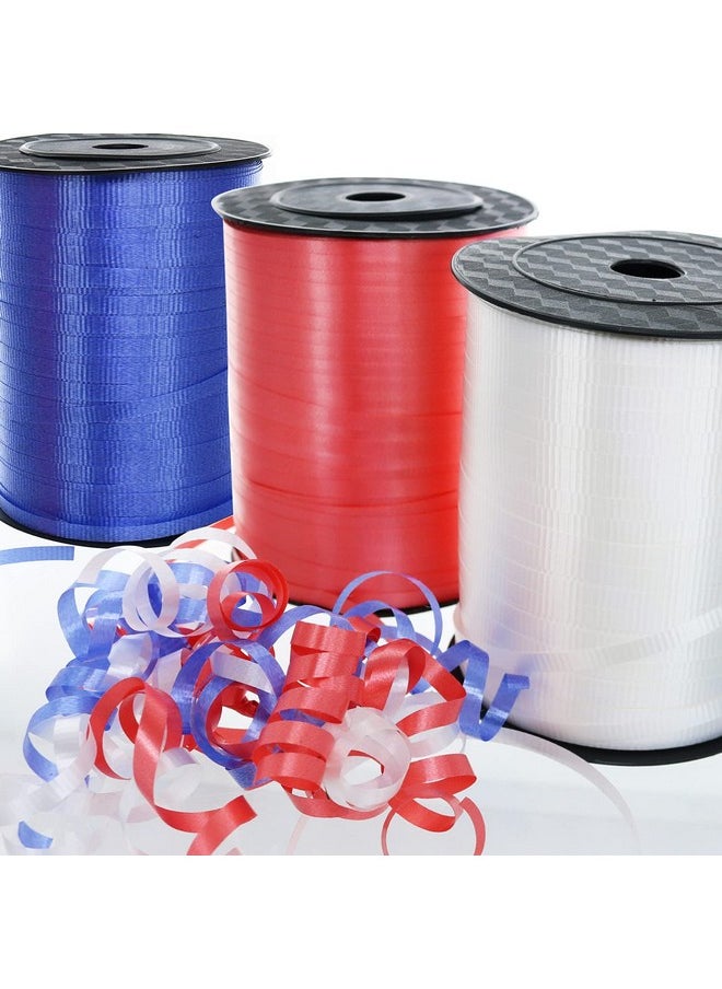 1500-Yard Patriotic Curling Ribbon, Red White Blue Crimped Curling Ribbon 3/16 X 500-Yard Ea. For Balloon Ribbon, Balloon String, Gift