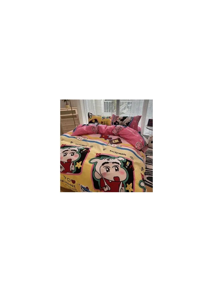 Cartoon ins style super cute soft bamboo panda washed cotton sheet quilt cover four-piece set student bed three-piece set,Naughty little new ljf, 1.8 four-piece set (quilt cover 180x220)