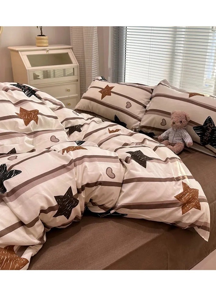 Cartoon ins style super cute soft bamboo panda washed cotton sheet quilt cover four-piece set student bed three-piece set,Brilliant K, 2.2 four-piece set ( duvet cover 220x240)