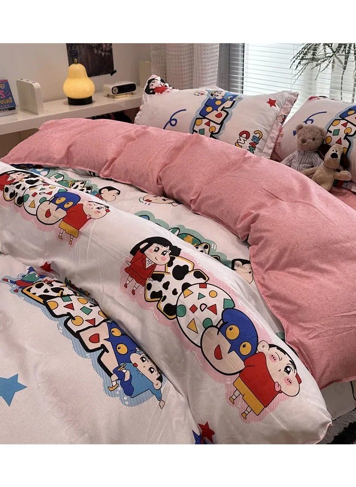 Cartoon ins style super cute soft bamboo panda washed cotton sheet quilt cover four-piece set student bed three-piece set,Xiaoxin party ljf, 2.0 four-piece set (200x230)