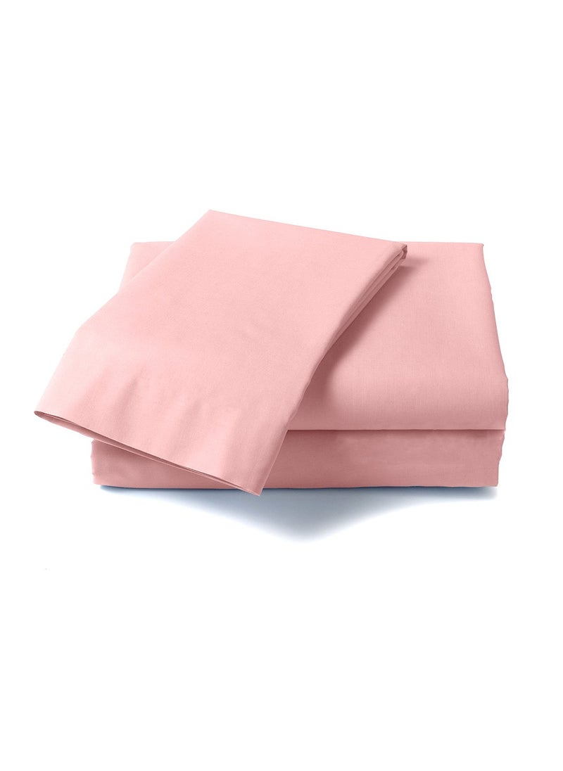 Luxury Satin Line Bedsheet and Pillowcase Set – Hotel-Quality Breathable Cotton Bedding, Satin Finish, Soft and Luxurious – Flat Bedsheet 275x275cm with 2 Pillowcases 46x69cm, Pink