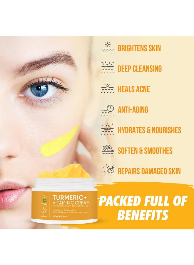 Turmeric Cream For Skin Brightening - All Natural Face & Body Turmeric Skin Lotion - Turmeric Cleanses Skin, Fights Acne, Evens Tone, Marks, Sun Damage, & Age Spots - Pure Turmeric Cream (Large)