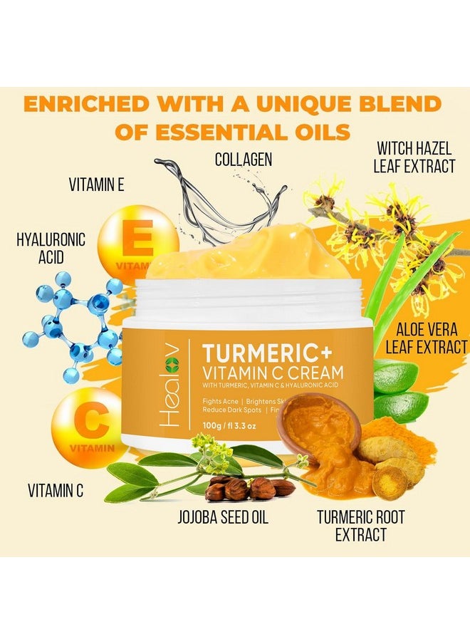 Turmeric Cream For Skin Brightening - All Natural Face & Body Turmeric Skin Lotion - Turmeric Cleanses Skin, Fights Acne, Evens Tone, Marks, Sun Damage, & Age Spots - Pure Turmeric Cream (Large)