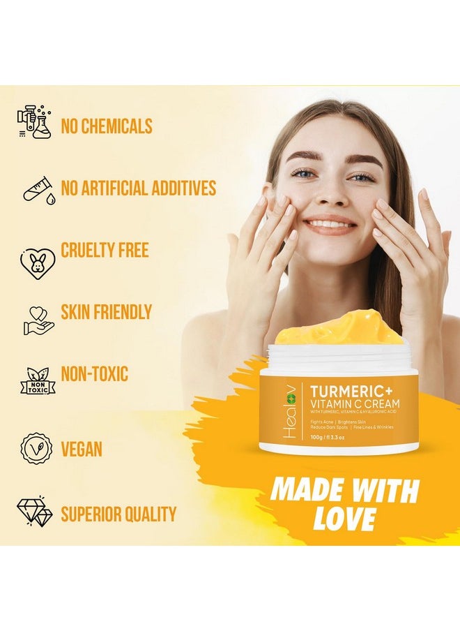 Turmeric Cream For Skin Brightening - All Natural Face & Body Turmeric Skin Lotion - Turmeric Cleanses Skin, Fights Acne, Evens Tone, Marks, Sun Damage, & Age Spots - Pure Turmeric Cream (Large)