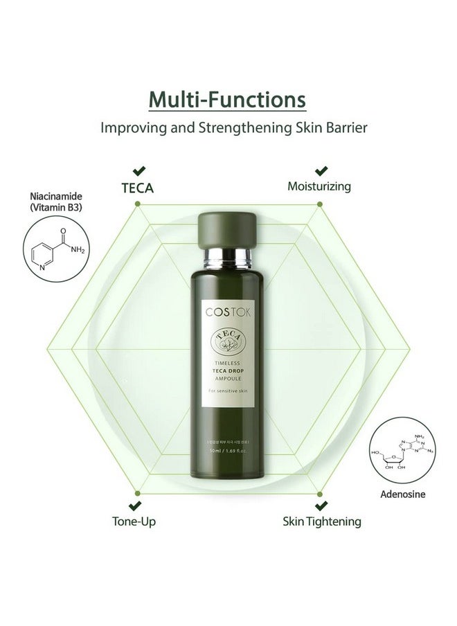 Timeless Teca Drop Ampoule 50Ml With Centella Asiatica Extract Teca Technology Hypoallergenic Soothing Hydrating Facial Serum For Sensitive Skin
