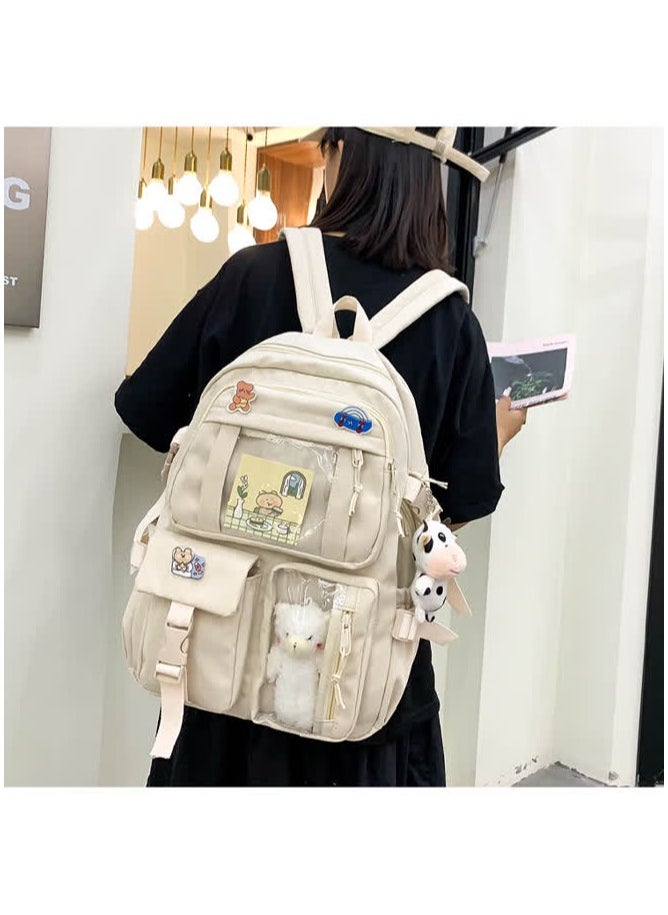 Junior high school student schoolbag ins Korean version new primary school student cute Harajuku backpack fashion Oxford cloth backpack outdoor,White without pendant [free badge card]