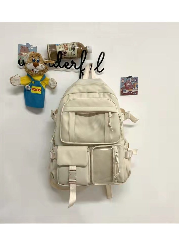 Junior high school student schoolbag ins Korean version new primary school student cute Harajuku backpack fashion Oxford cloth backpack outdoor,White without pendant [free badge card]