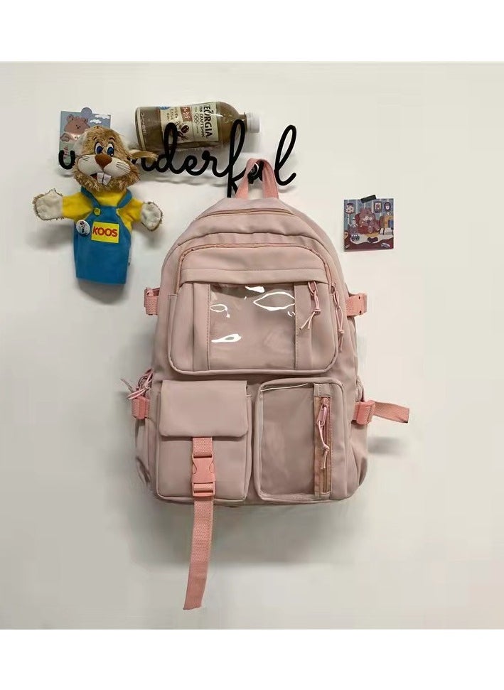 Junior high school student schoolbag ins Korean version new primary school student cute Harajuku backpack fashion Oxford cloth backpack outdoor,Pink without pendant [free badge card]