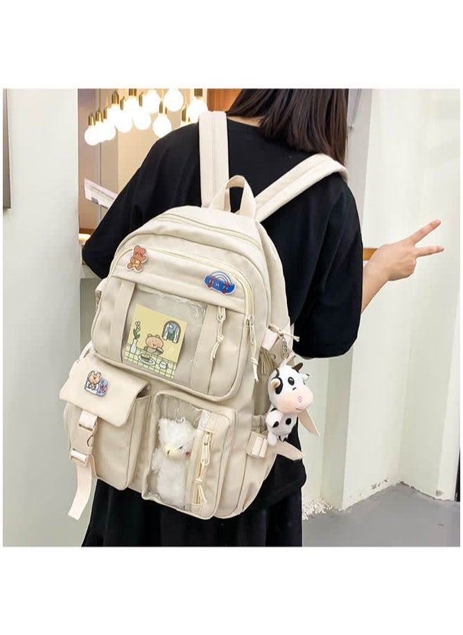 Junior high school student schoolbag ins Korean version new primary school student cute Harajuku backpack fashion Oxford cloth backpack outdoor,Pink without pendant [free badge card]