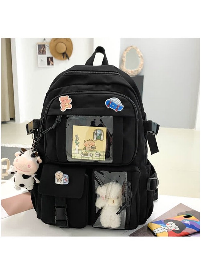 Junior high school student schoolbag ins Korean version new primary school student cute Harajuku backpack fashion Oxford cloth backpack outdoor,Pink without pendant [free badge card]