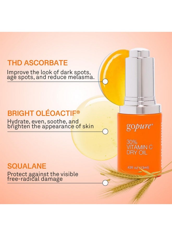 30% Vitamin C Dry Oil - Dark Spot Reducer With Anti-Aging Vitamin C Oil To Improve Fine Lines & Wrinkles With Moisturizing Squalane For Glowing & Youthful-Looking Skin - 0.43 Fl Oz