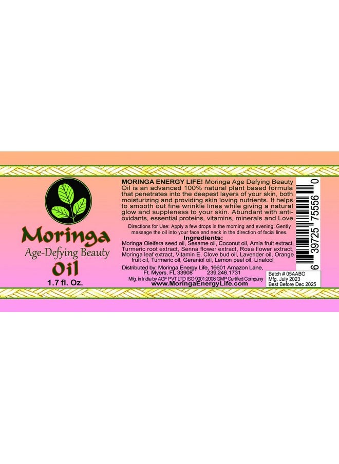 Moringa Age Defying Beauty Oil With Vitamin E - 100% Pure Cold Pressed Skin Care Oil Moisturizer For Face & Aging Reversal, Natural Skin Glow - 1.7 Oz