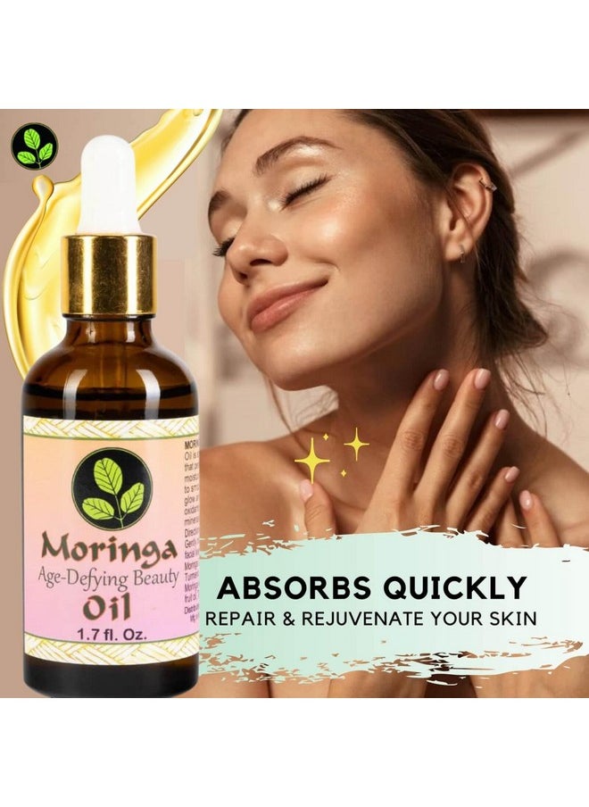 Moringa Age Defying Beauty Oil With Vitamin E - 100% Pure Cold Pressed Skin Care Oil Moisturizer For Face & Aging Reversal, Natural Skin Glow - 1.7 Oz