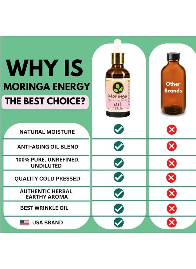 Moringa Age Defying Beauty Oil With Vitamin E - 100% Pure Cold Pressed Skin Care Oil Moisturizer For Face & Aging Reversal, Natural Skin Glow - 1.7 Oz