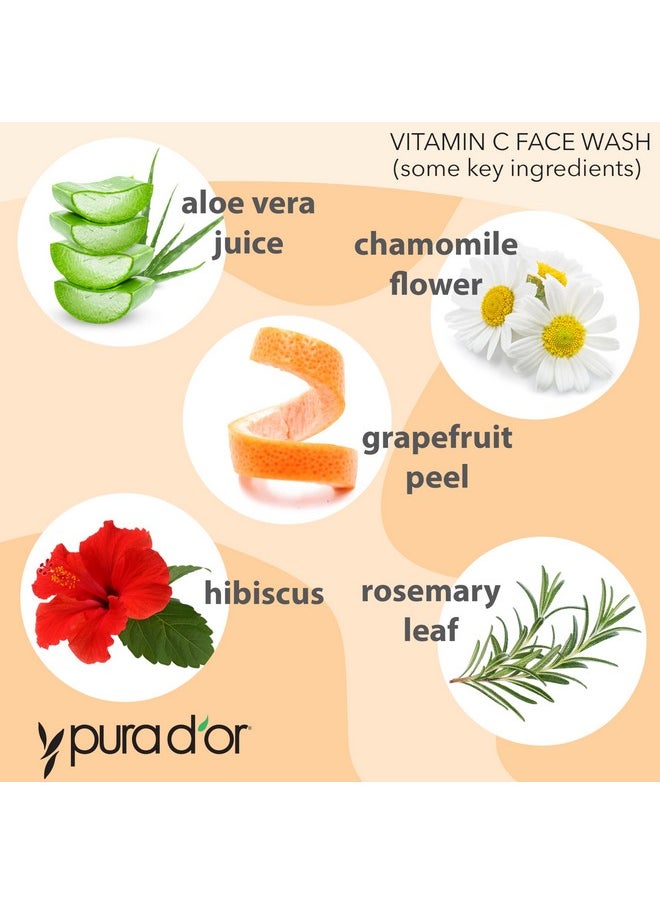 8 Oz Vitamin C Face Wash - Antioxidant Rich Brightening Facial Cleanser For Radiant Glow & Even Skin Tone - Gentle, Refreshing, Nurturing, Hydrating - Sulfate & Paraben Free - All Skin Types