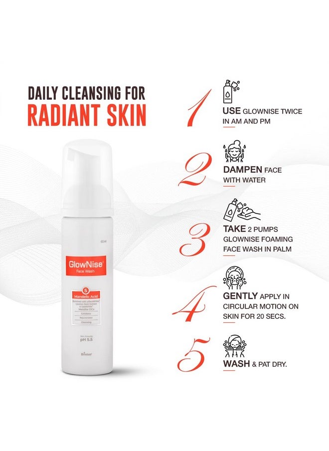 Glownise Deep Cleansing Skin Whitening Foam, No Parabens, Sulphate Free Face Wash, White, 60 Ml
