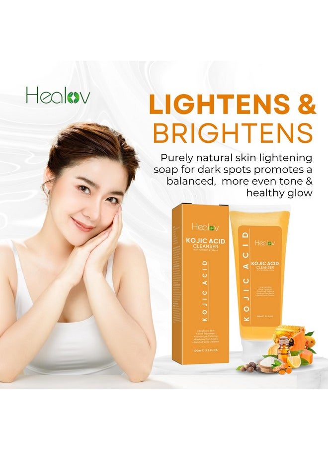 Kojic Acid Soap For Hyperpigmentation - Skin Brightening Kojic Papaya Face And Body Wash - Dark Spot Soap Reduces Acne, Scars, And Evens Skin Tone - Turmeric Facial Cleanser For Brighter Glowing Skin