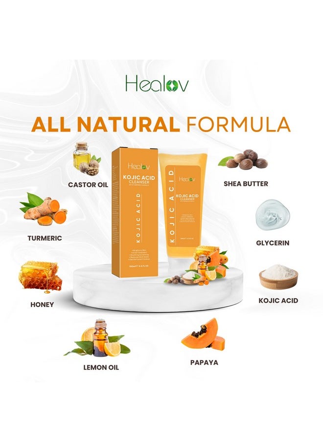 Kojic Acid Soap For Hyperpigmentation - Skin Brightening Kojic Papaya Face And Body Wash - Dark Spot Soap Reduces Acne, Scars, And Evens Skin Tone - Turmeric Facial Cleanser For Brighter Glowing Skin
