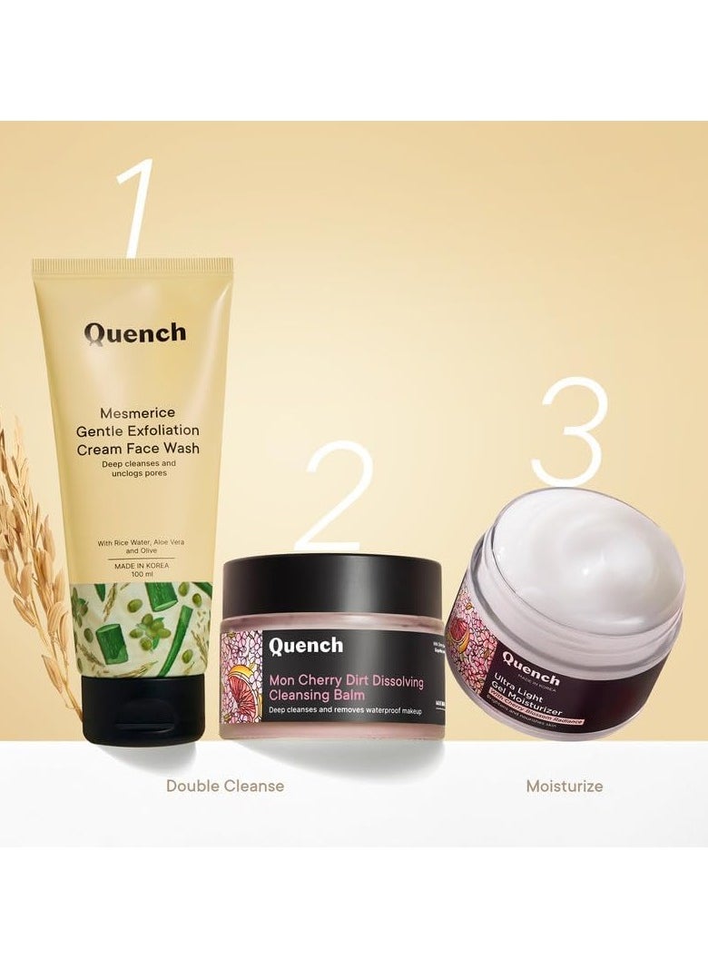 Quench Rice Water Gentle Exfoliation Cream Face Wash | Korean Face Wash for Glowing Skin | Brightens & Hydrates Skin with Aloe Vera & Vitamin E | Made in Korea (100ml)