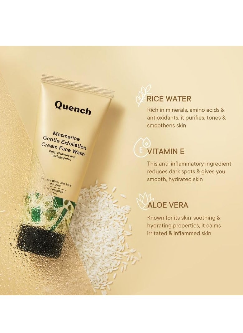 Quench Rice Water Gentle Exfoliation Cream Face Wash | Korean Face Wash for Glowing Skin | Brightens & Hydrates Skin with Aloe Vera & Vitamin E | Made in Korea (100ml)